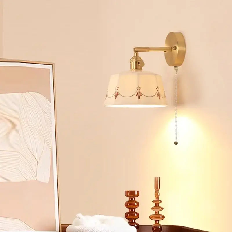 DecorBites™ Ceramic LED Wall Lamps Pull Chain Switch Rotate Copper Vanity Light