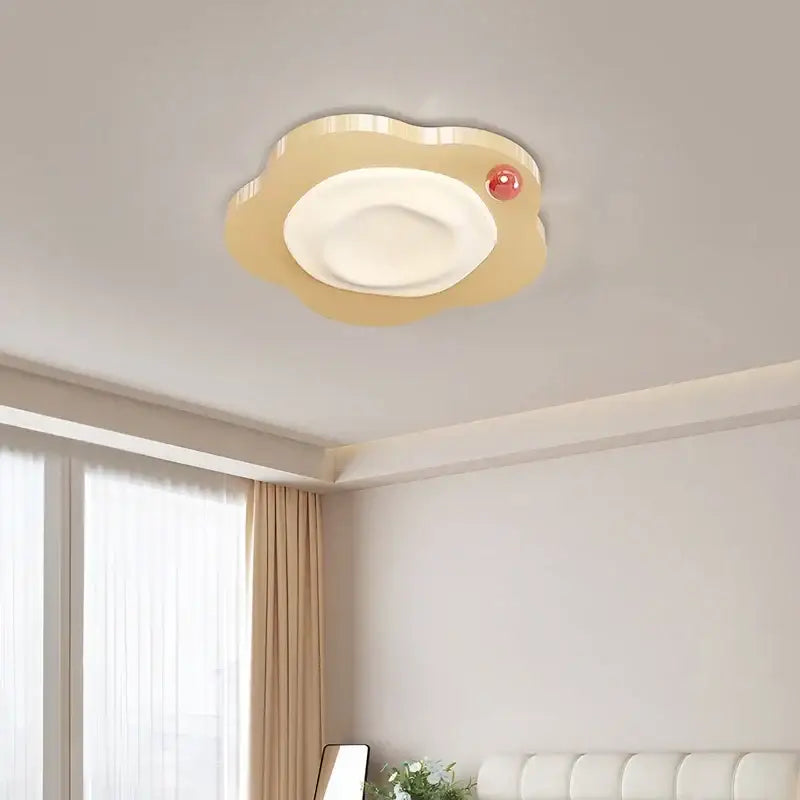 Cream cloud led ceiling light with red accent bedroom decor