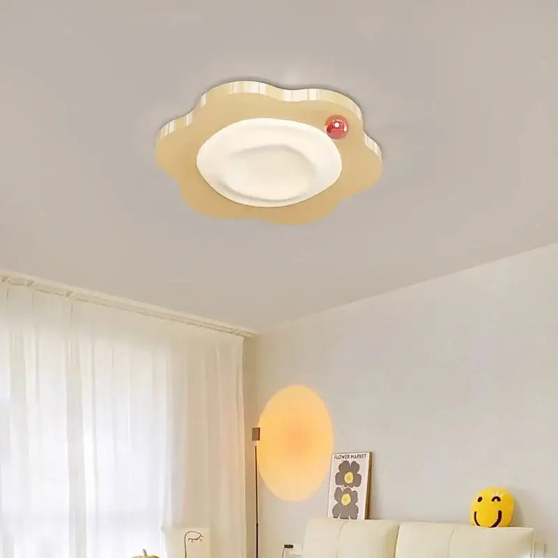 Cream cloud led ceiling light with red accent bedroom decor