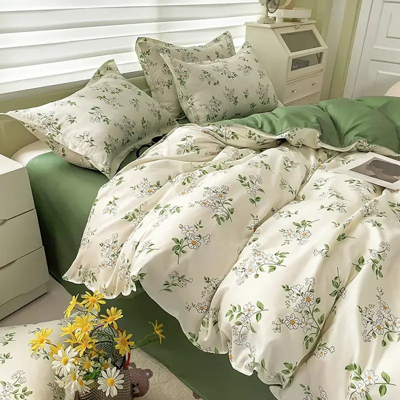 DecorBites™ Cartoon Printed Bedding Set: Soft Cozy Duvet Cover, Bedsheet, Pillowcase, Single Double Bedclothes