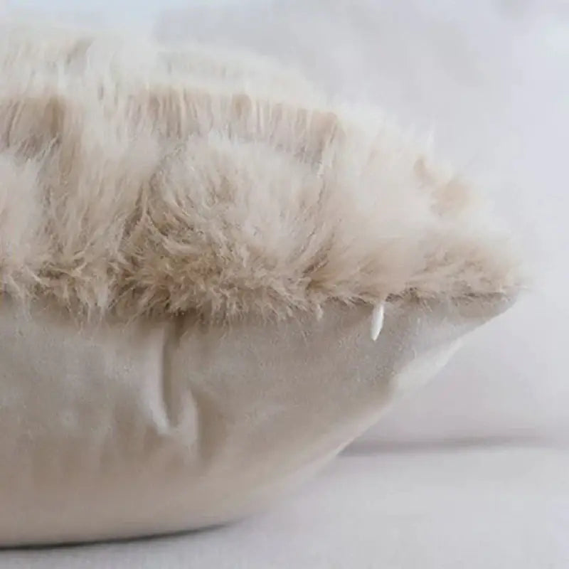 DecorBites™ Cream Geometric Faux Fur Pillow Case for Luxury Home Decor