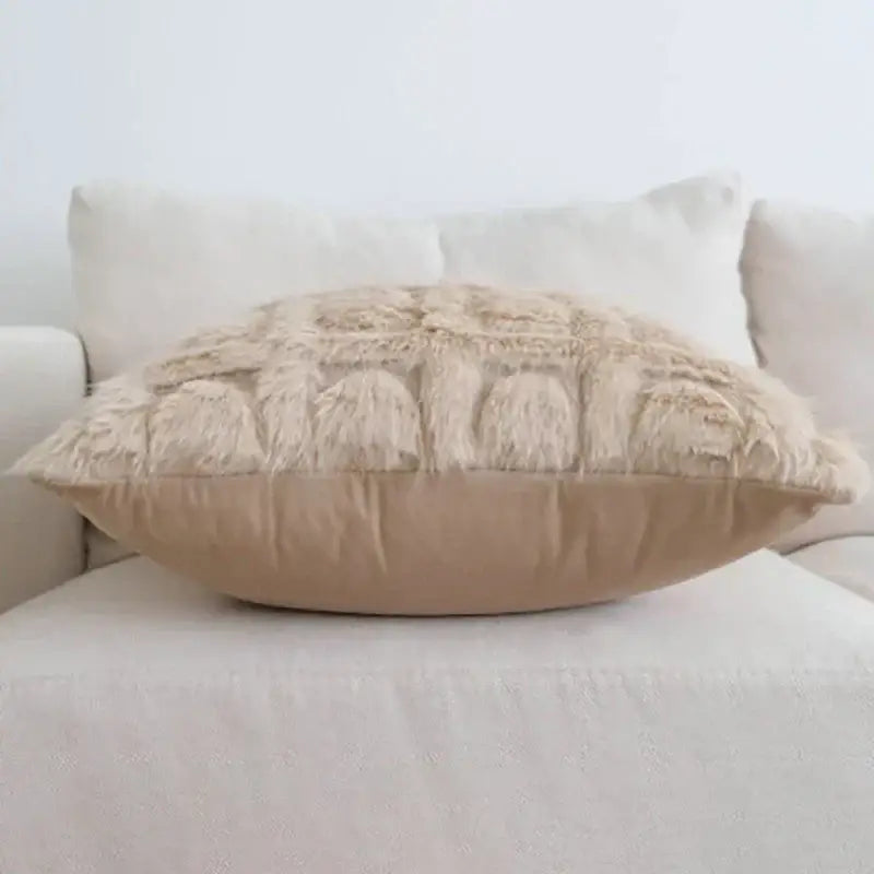 DecorBites™ Cream Geometric Faux Fur Pillow Case for Luxury Home Decor