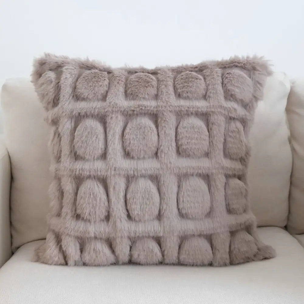 DecorBites™ Cream Geometric Faux Fur Pillow Case for Luxury Home Decor