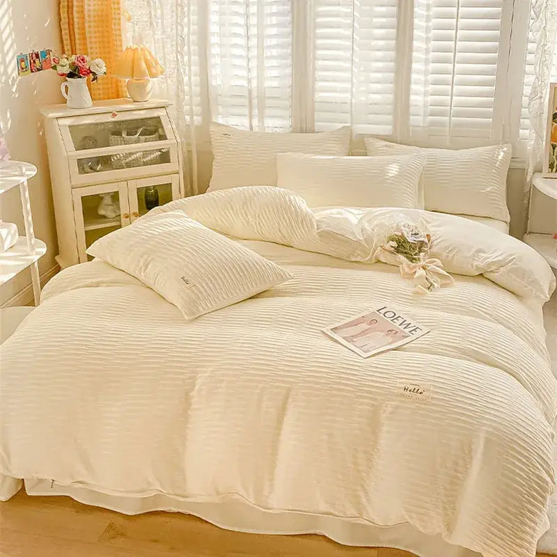 DecorBites™ Bubble Yarn Fabric Double-sided Duvet Cover Set with Sheets for Soft Comfort