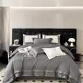 Cream satin 1000tc egyptian cotton bedding set bedroom silver piping