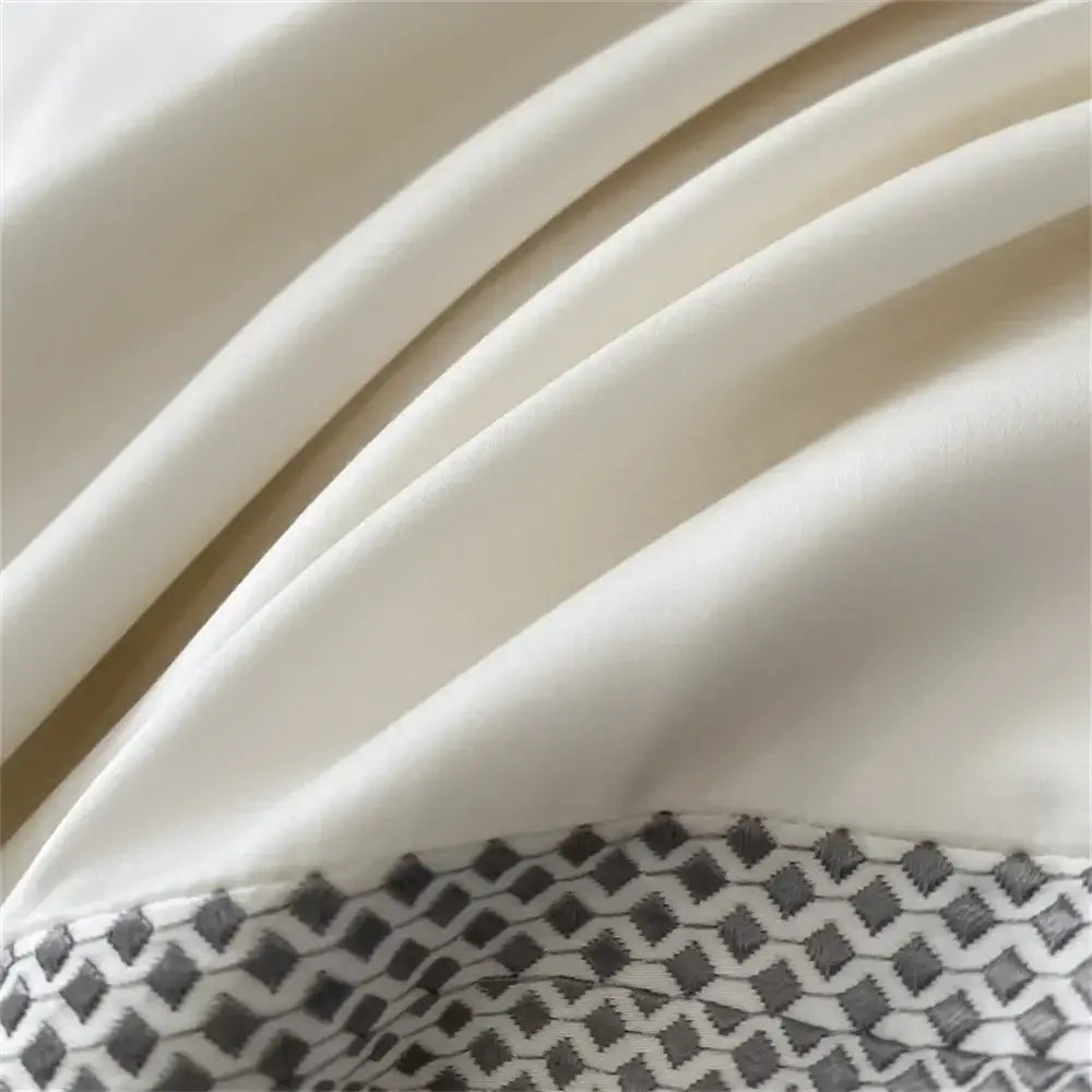 Cream satin 1000tc egyptian cotton bedding set bedroom silver piping