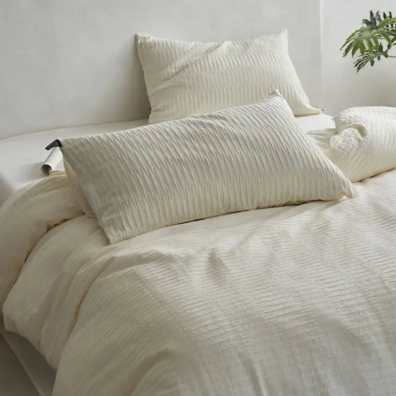 DecorBites™ 100% Cotton Foam Yarn Bedding Set with Solid Color Jacquard Design