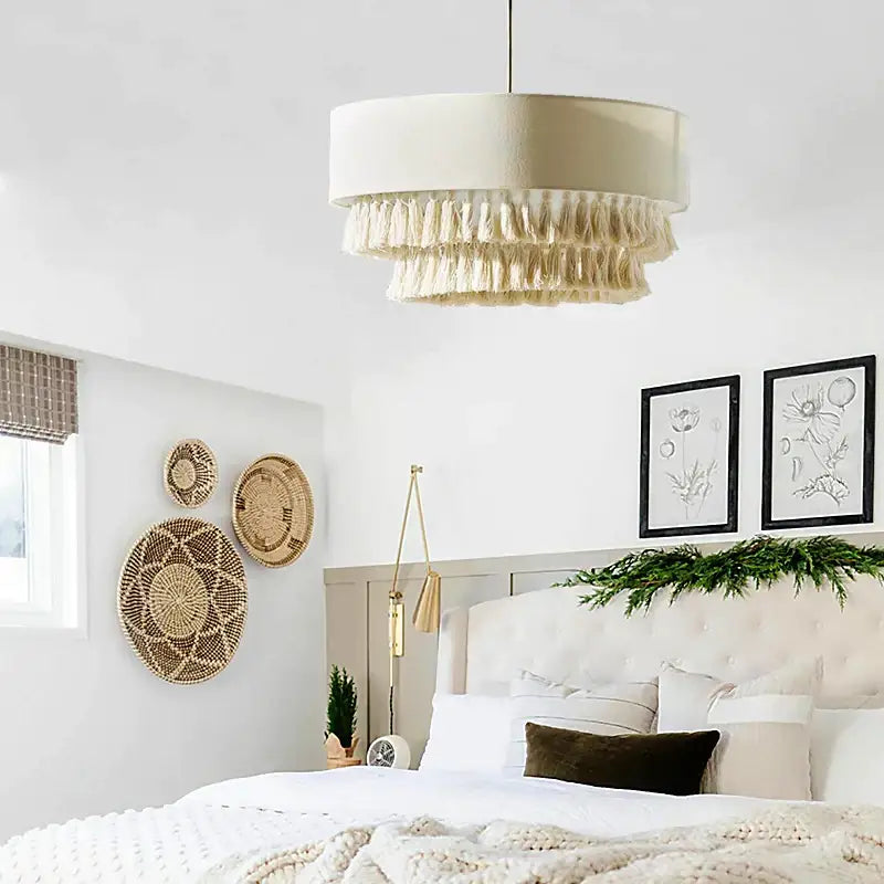 DecorBites™ Creamy Bohemian Wabi Sabi Fabric Chandelier for Creative Bedroom and Dining Room