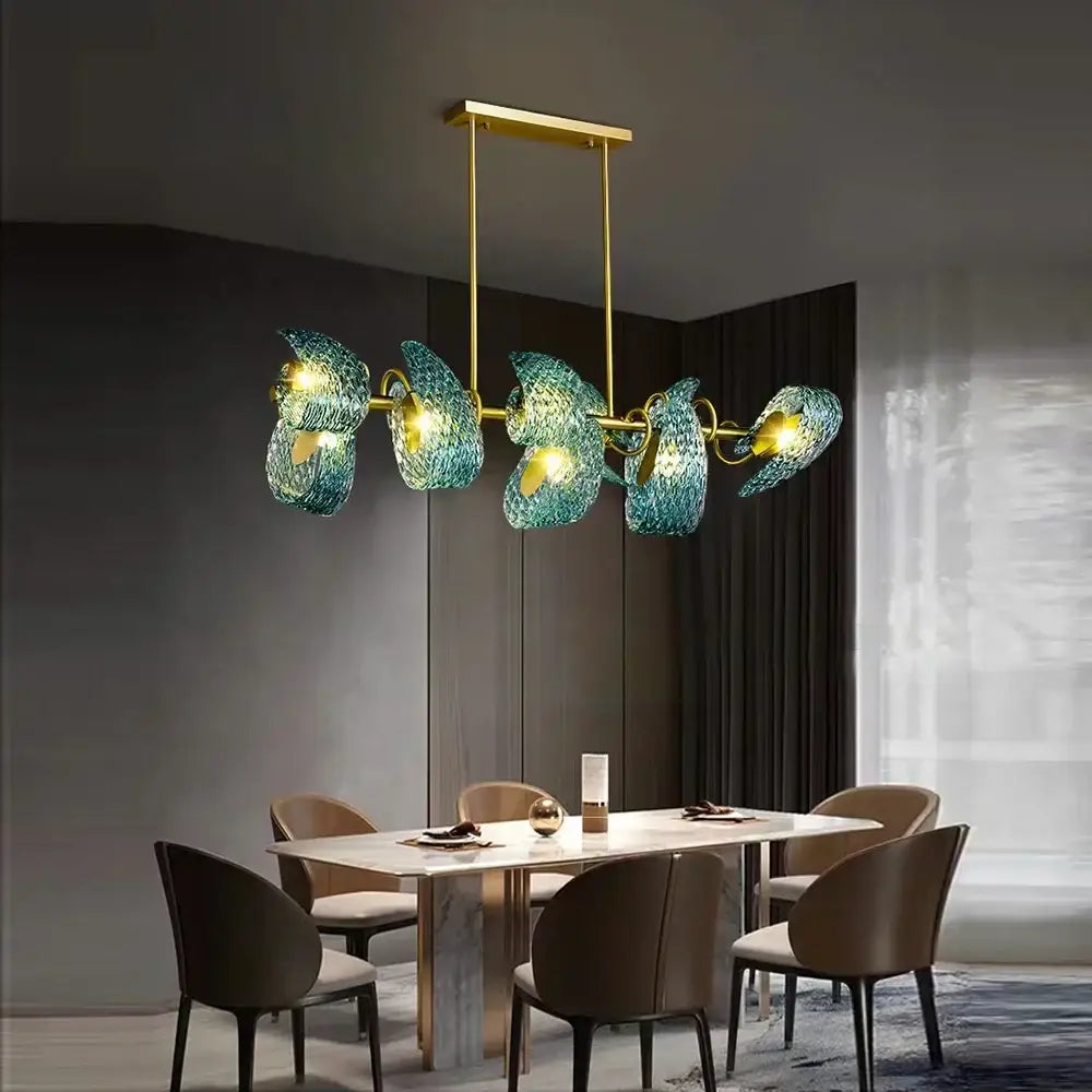 DecorBites™ Blue Glass Luxury Brass Ceiling Pendant Light - Creative Flower Design