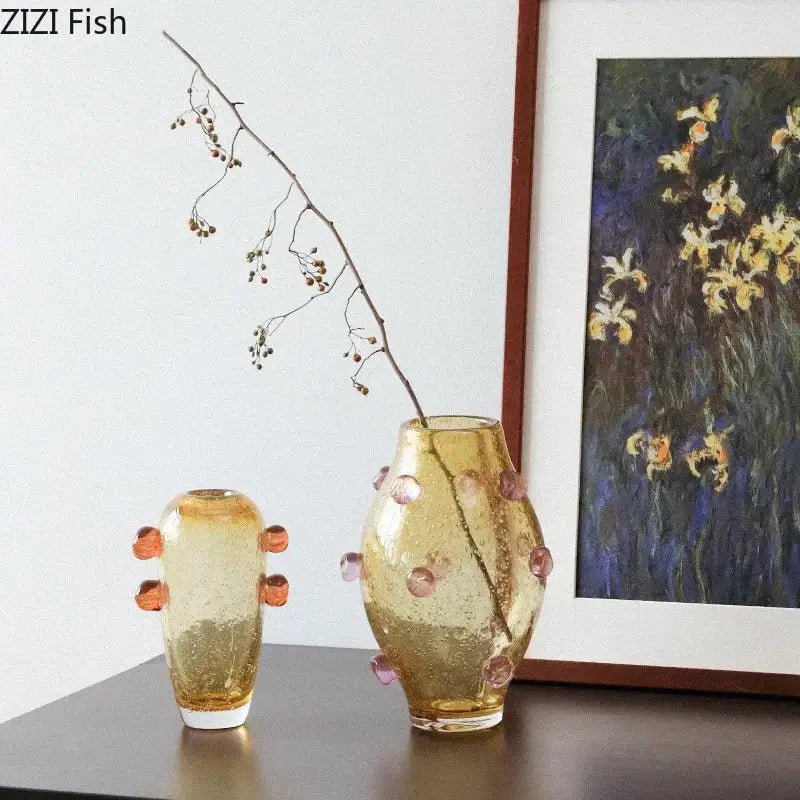 Creative bubble glass vase set blue & amber living room decor
