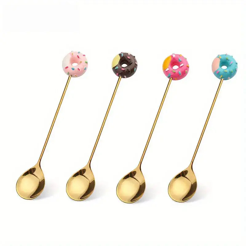DecorBites™ 4PCS Stainless Steel Creative Candy Donut Dessert Fork and Coffee Spoon Set