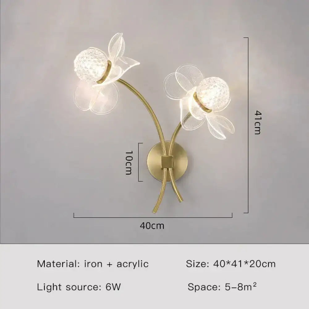 Creative floral decorative gold led wall lamp for bedroom crystal sconce