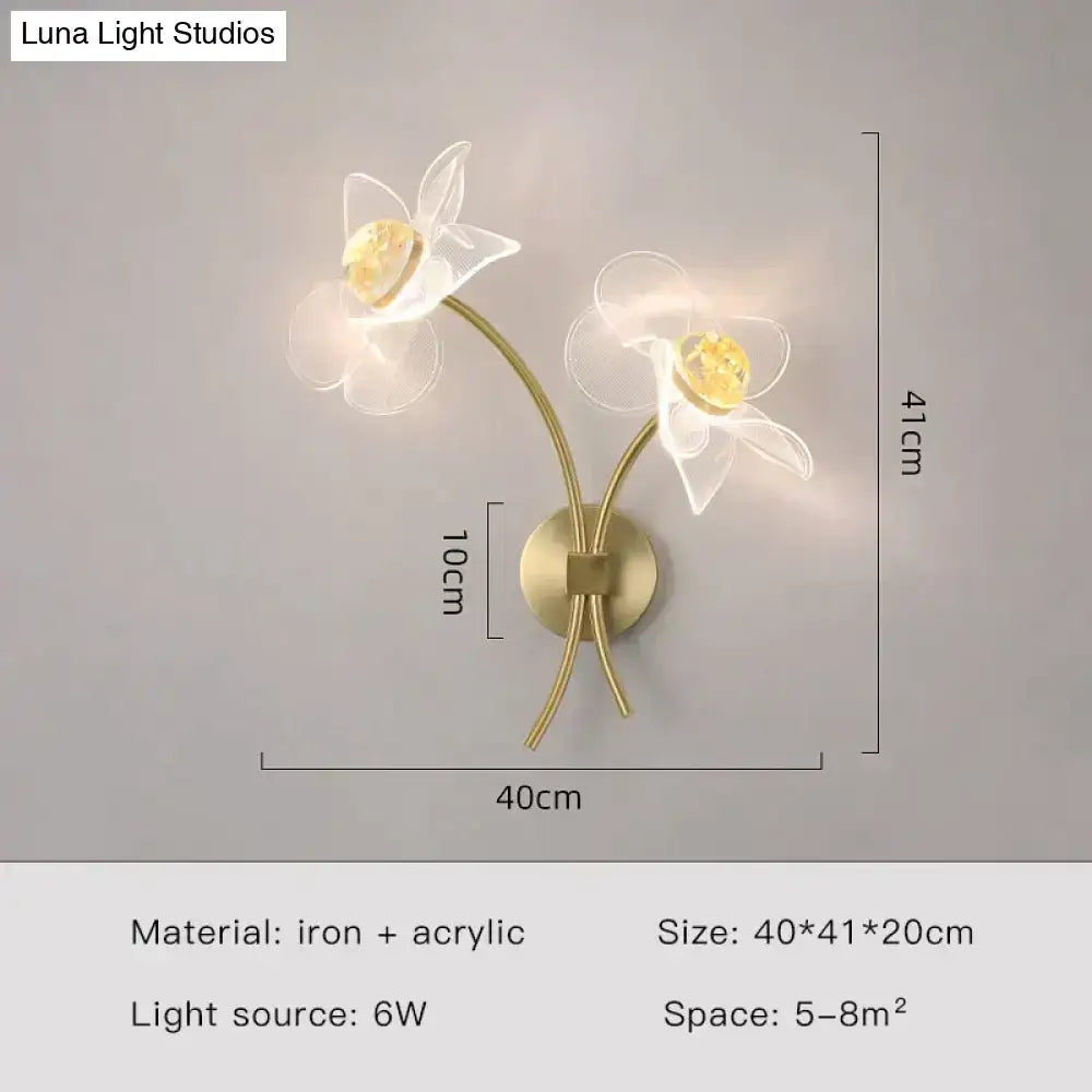 Creative floral decorative gold led wall lamp for bedroom crystal sconce