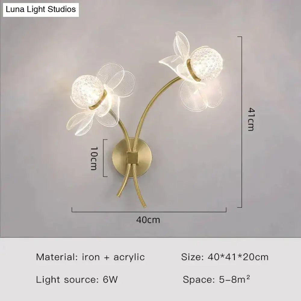 Creative floral decorative gold led wall lamp for bedroom crystal sconce