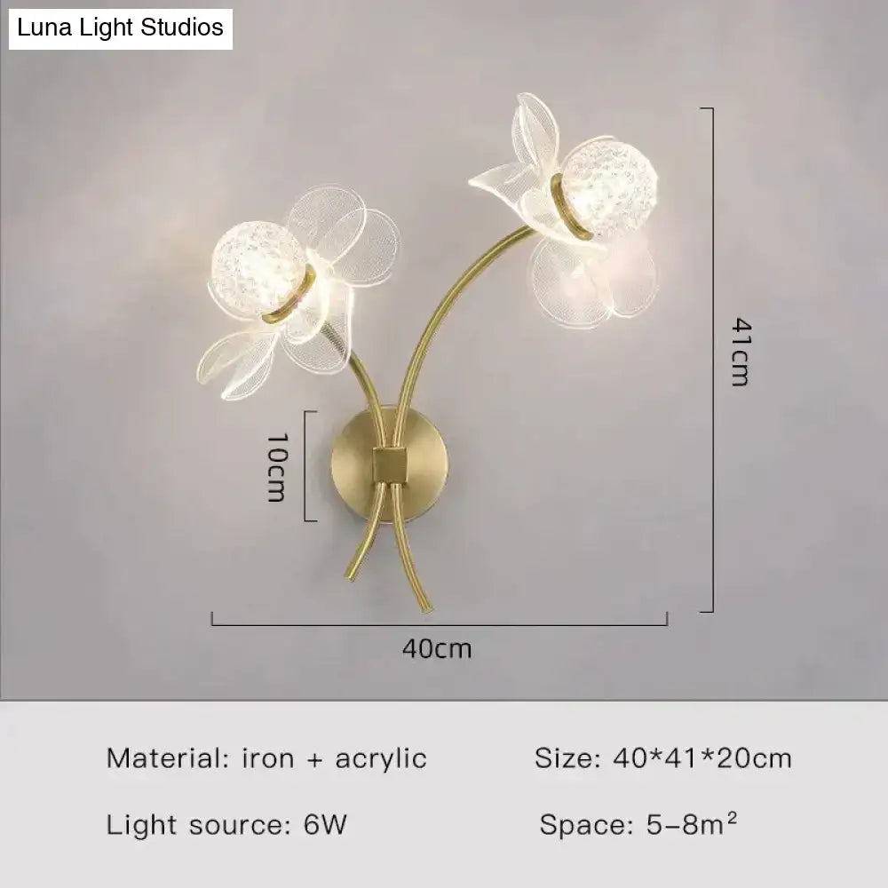 Creative floral decorative gold led wall lamp for bedroom crystal sconce