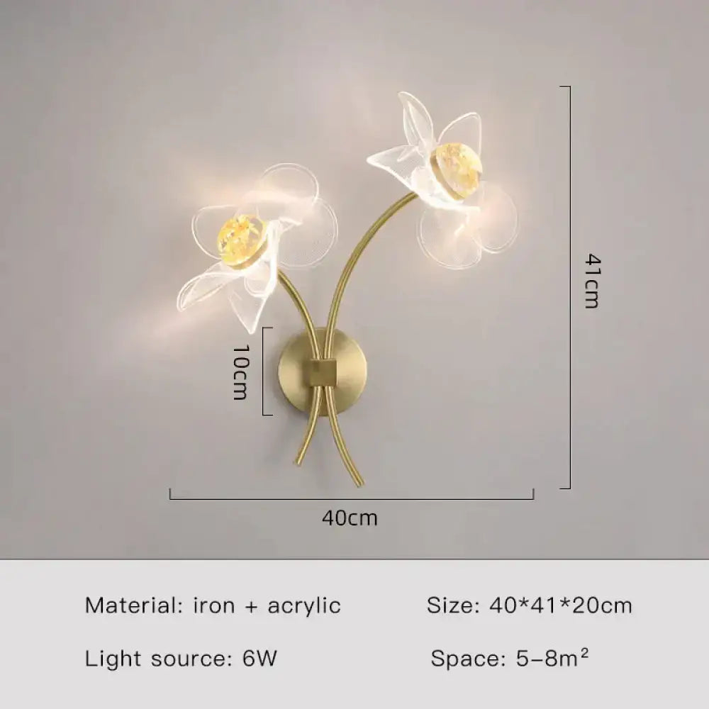 Creative floral decorative gold led wall lamp for bedroom crystal sconce