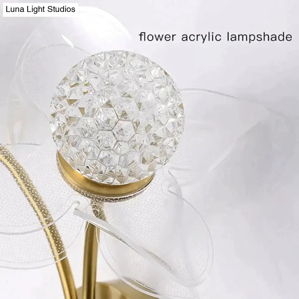 Creative floral decorative gold led wall lamp for bedroom crystal sconce