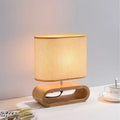 Creative nordic wooden table lamp bedroom beige linen light