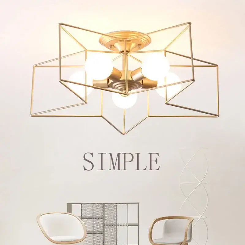 Creative star led ceiling chandelier brushed gold living room light