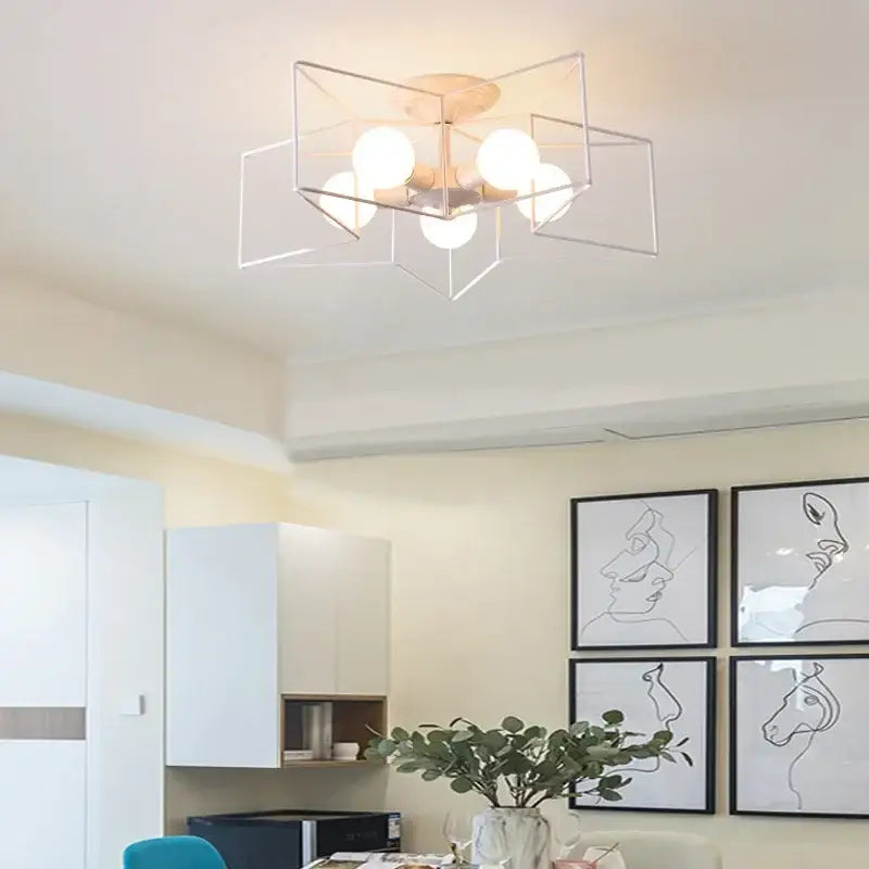 Creative star led ceiling chandelier brushed gold living room light