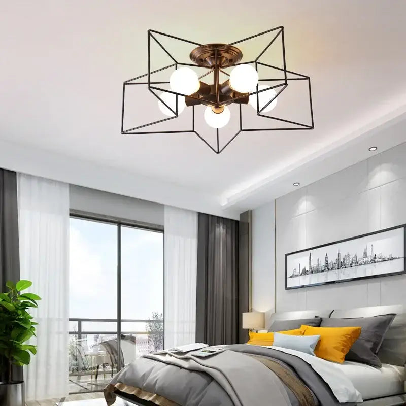 Creative star led ceiling chandelier brushed gold living room light