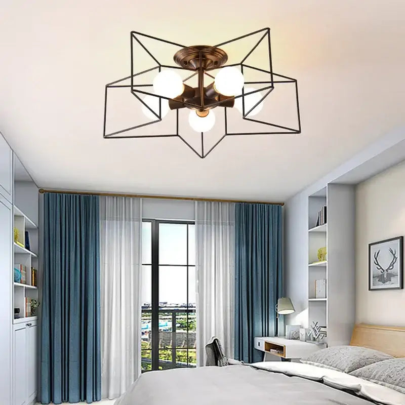 Creative star led ceiling chandelier brushed gold living room light