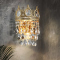 Crown aged brass clear crystal prisms wall mounted lighting bedroom