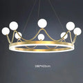 Crown design gold chandelier with white spheres for living room