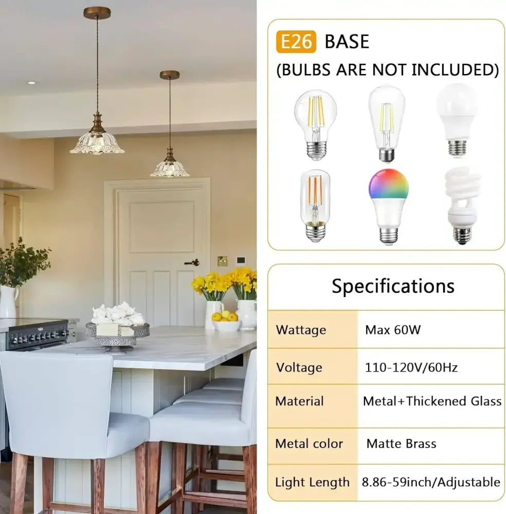 Crystal brass glass pendant chandelier for kitchen