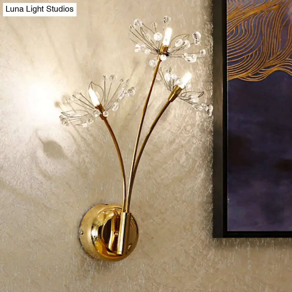Crystal dandelion gold 3-light wall sconce for living room 110v-120v
