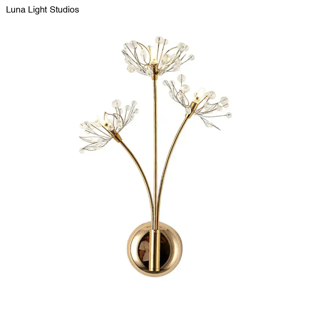 Crystal dandelion gold 3-light wall sconce for living room 110v-120v