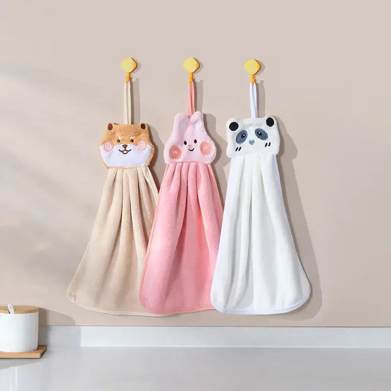 DecorBites™ Cartoon Animal Hand Towel: Soft & Absorbent Coral Velvet Cloth for Home & Kitchen