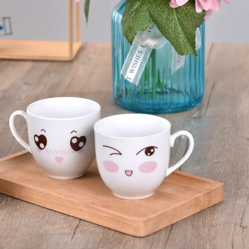 DecorBites™ Cartoon Coffee Mug Set with Spoon, Porcelain Breakfast Cup, Couples Lover's Gifts