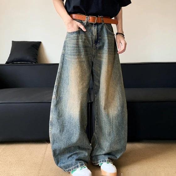 Men's Retro Distressed Machete Denim Slimming Wide-leg Jeans