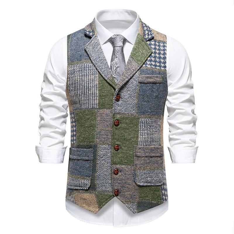 Men's Retro Patchwork Lapel Suit Vest