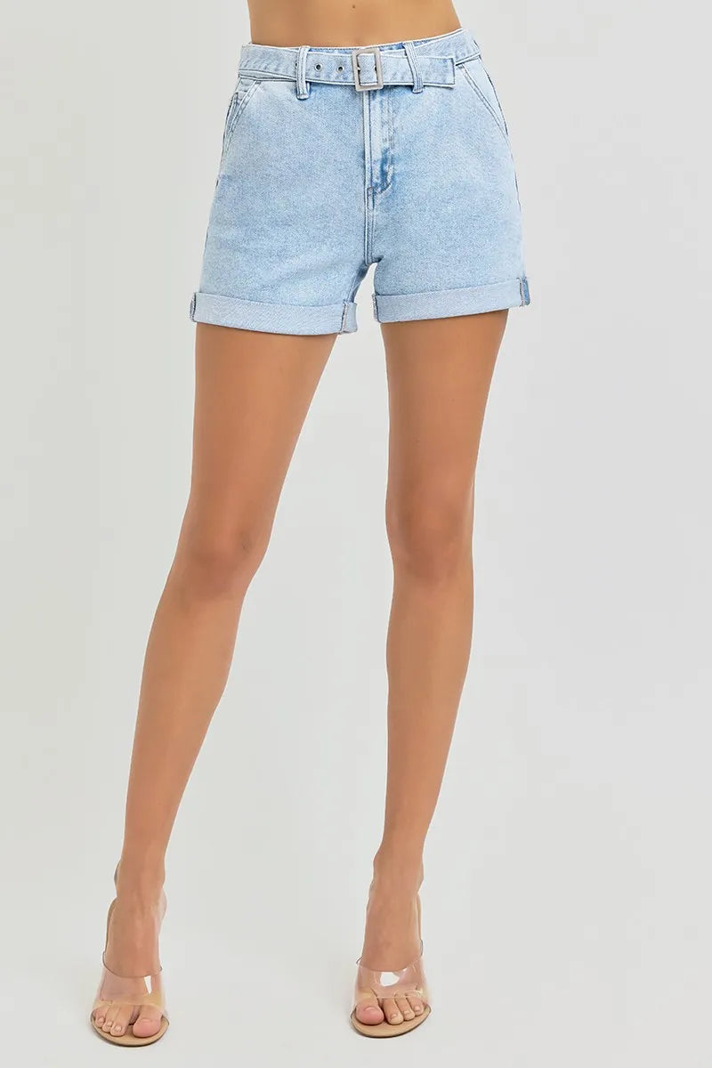 RISEN Full Size High Rise Belted Roll Up Shorts Plus Size