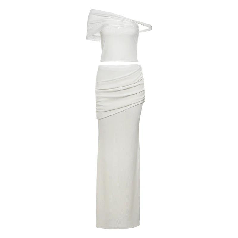Solid Color Creative Slim-fit Oblique Shoulder Long Dress Suit Women