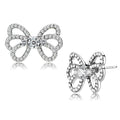 DA067 - High polished (no plating) Stainless Steel Earrings with AAA Grade CZ  in Clear