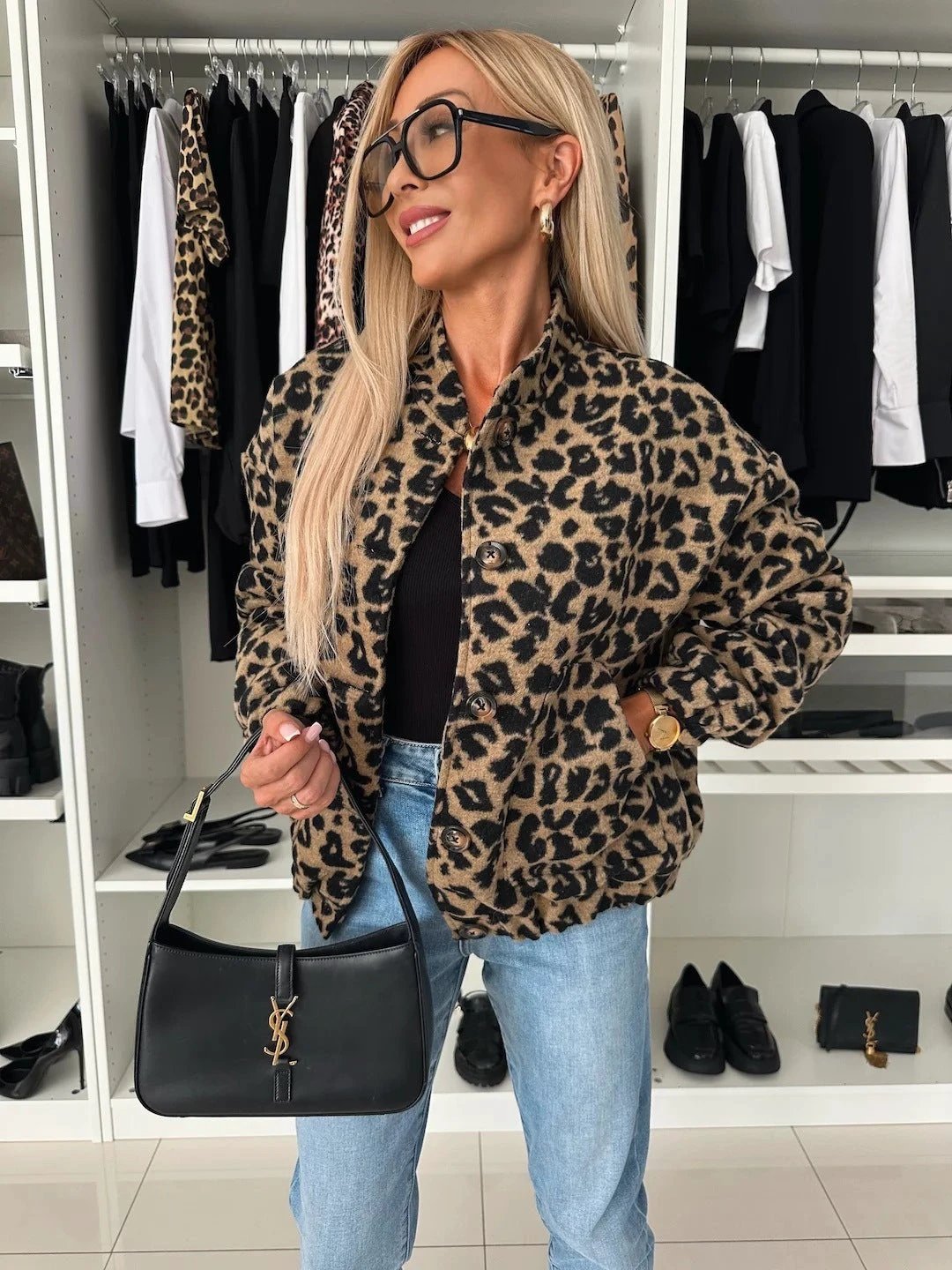 Spring And Autumn Vintage Leopard Print Jacket Coat For Women