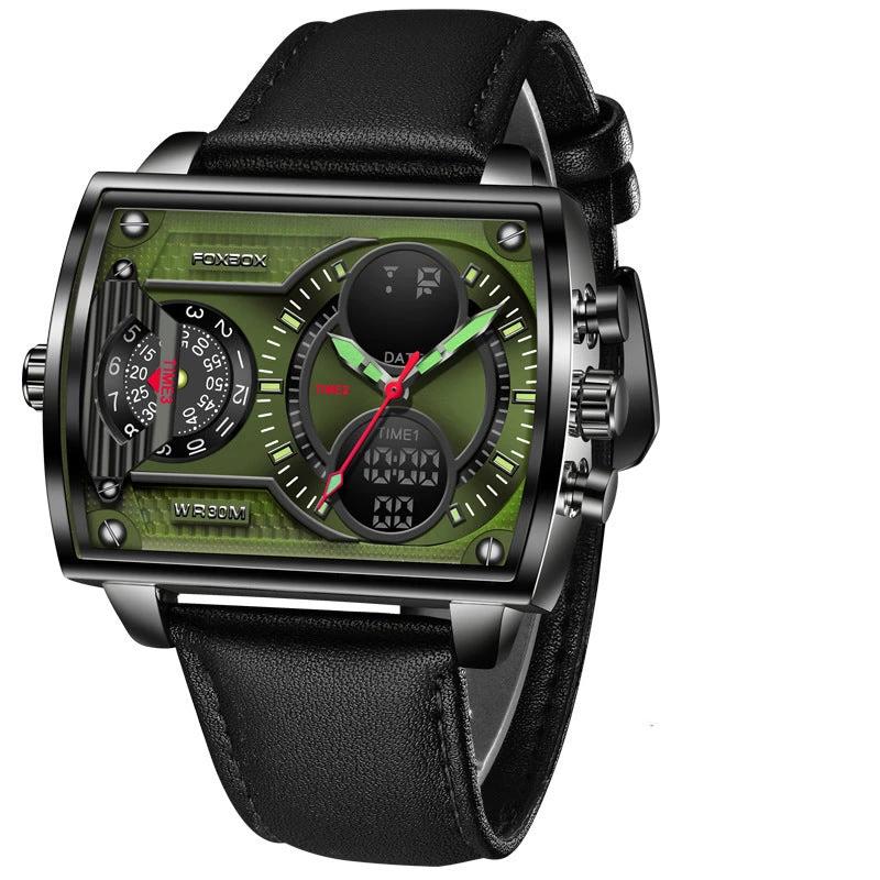 Quartz Electronic Dual Display Multi-function Square Watch