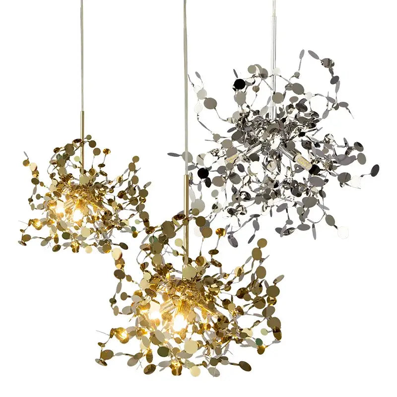 Dandelion gold & silver chrome leaf led chandelier dining room light