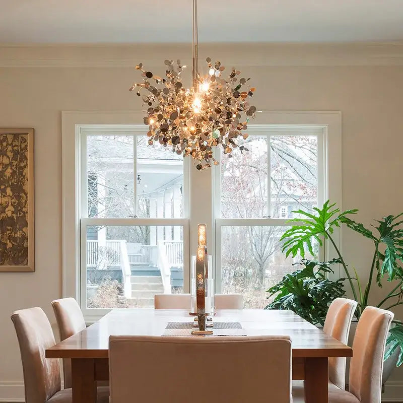 Dandelion gold & silver chrome leaf led chandelier dining room light