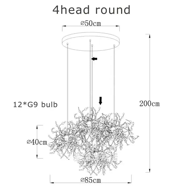 Dandelion gold & silver chrome leaf led chandelier dining room light