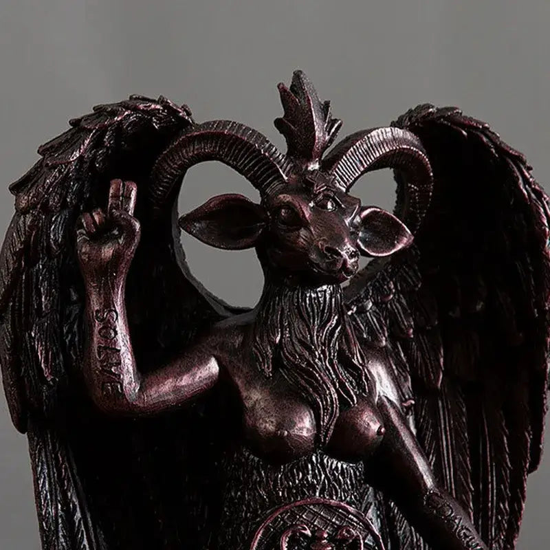 Dark bronze baphomet horned devil statue office gothic decor