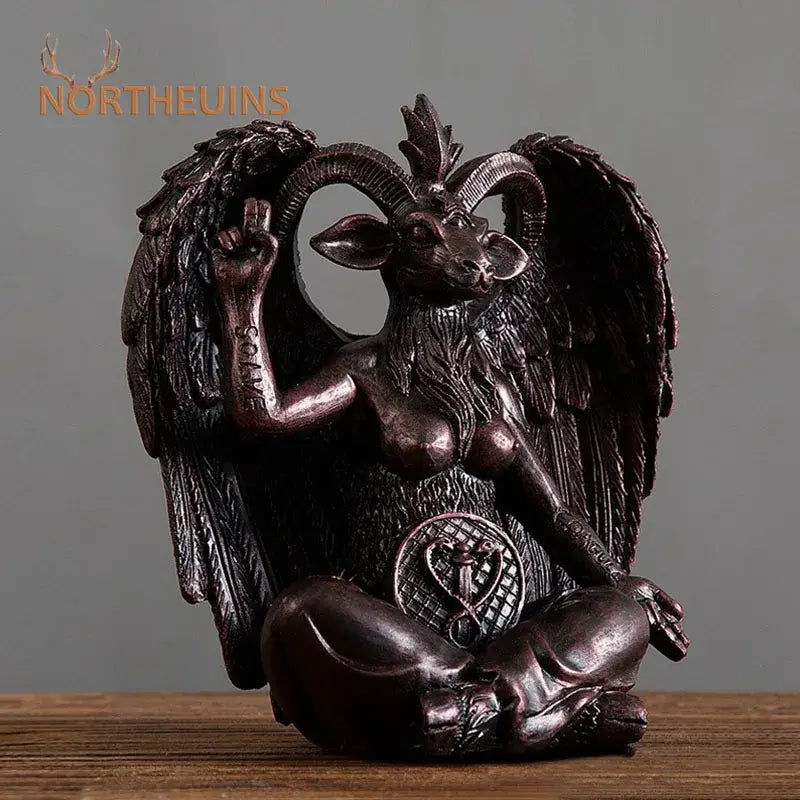 Dark bronze baphomet horned devil statue office gothic decor