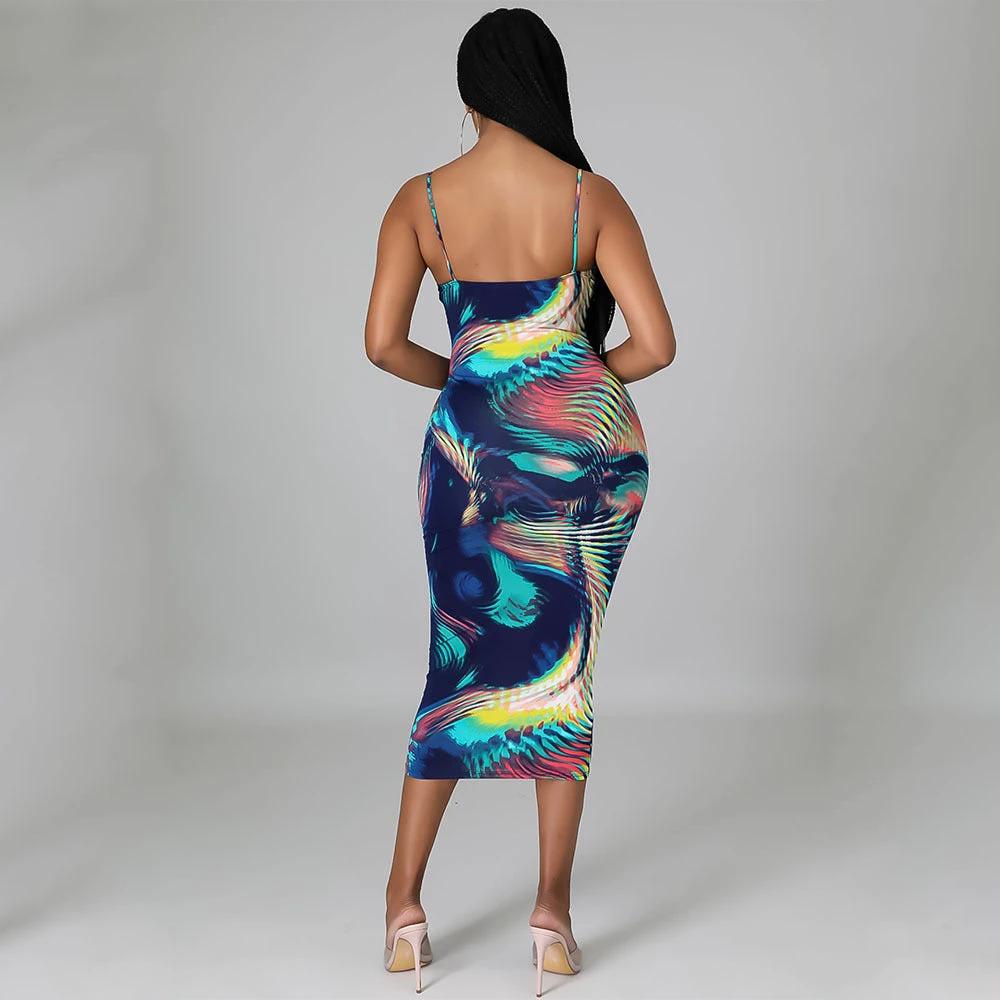 Fashion Sexy Digital Print Suspender Dress