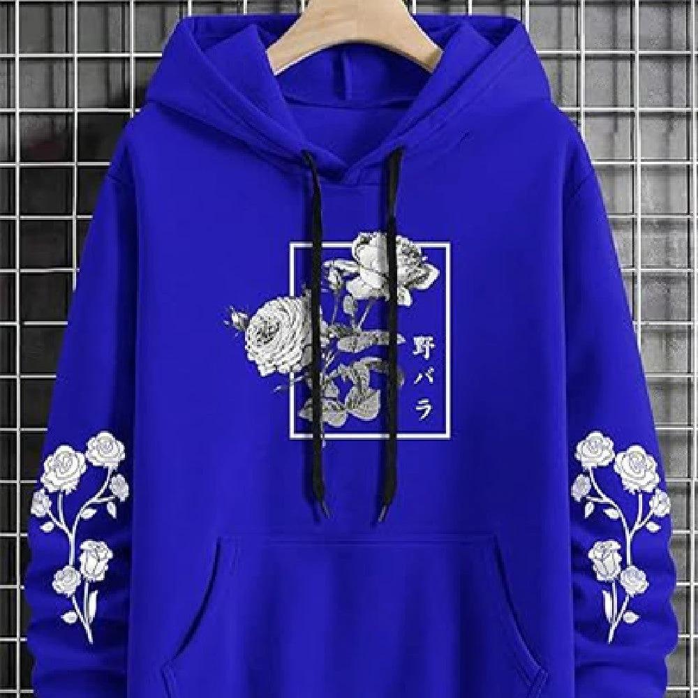 Men's Rose Print Casual Hooded Sweater