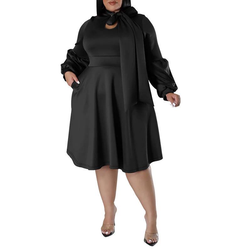 Long-sleeved Bubble Sleeve Midi Dress