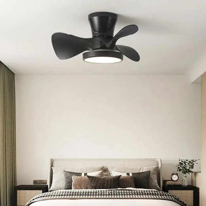 Modern white led ceiling fan with wooden blades bedroom light