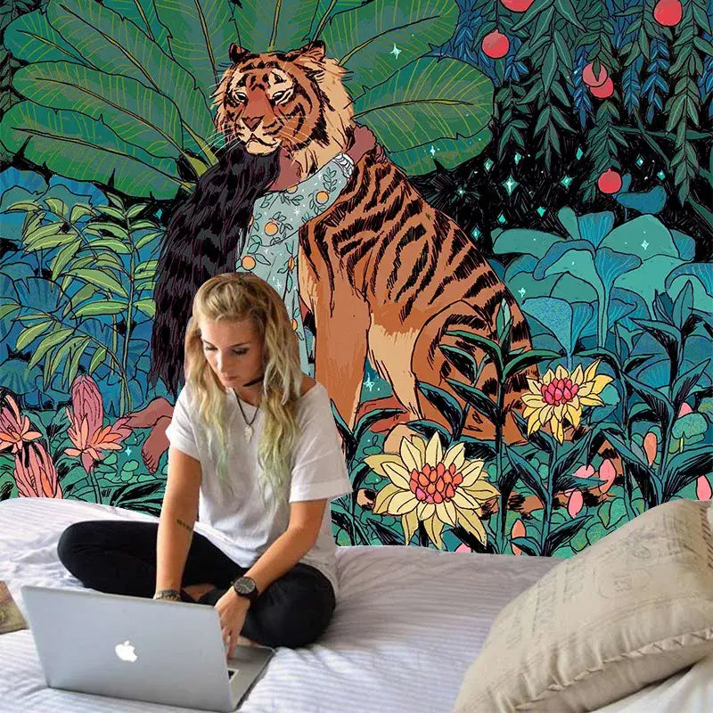 Decorbites 3d print tiger linen blanket bedroom soft warm throw